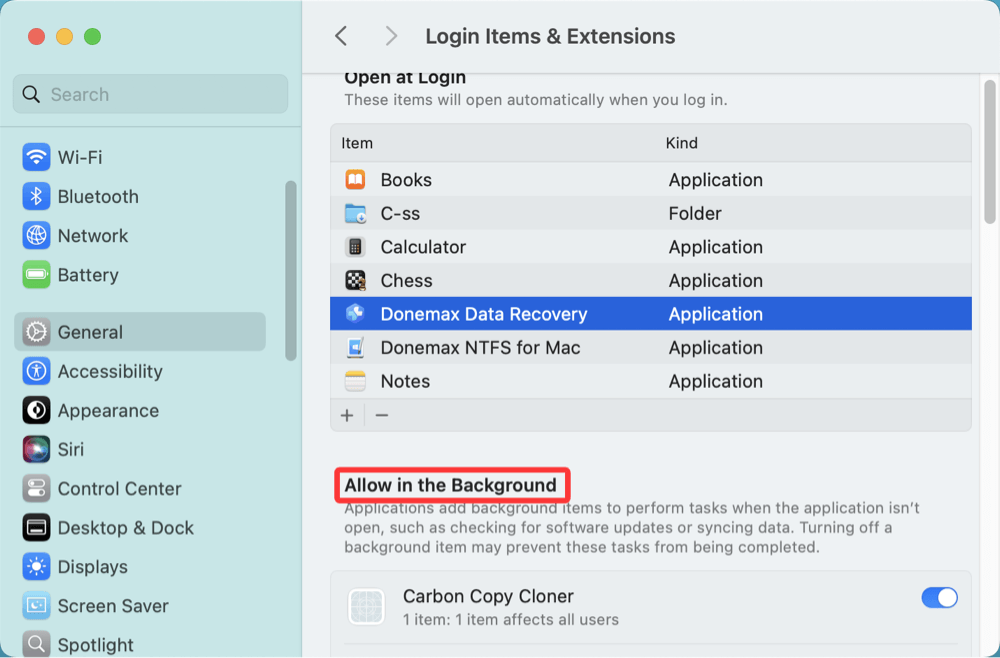 disabling startup items on different versions of macOS