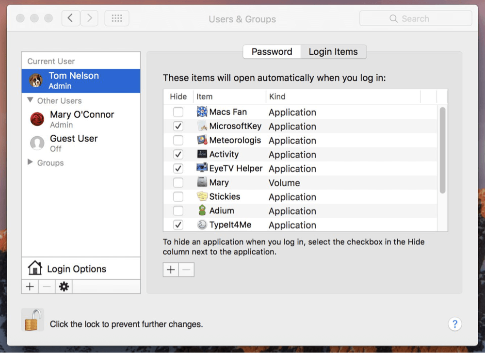 disabling startup items on different versions of macOS