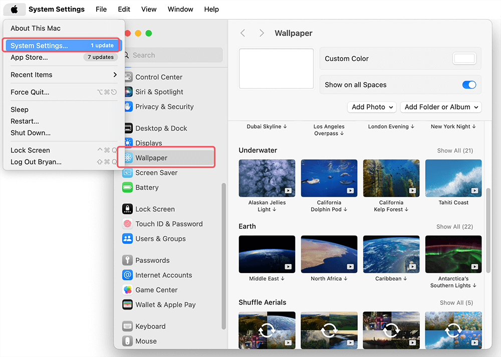 Get to Wallpaper Settings
