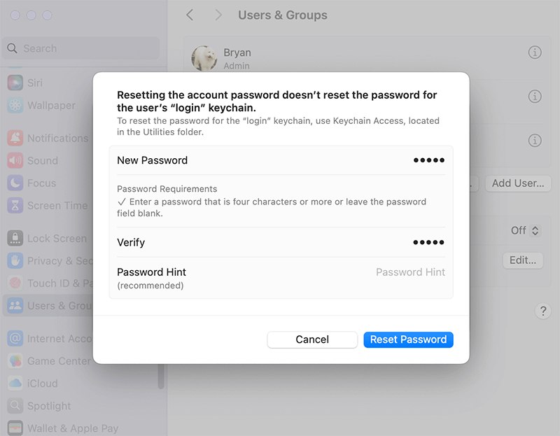 Enter a new, simpler password