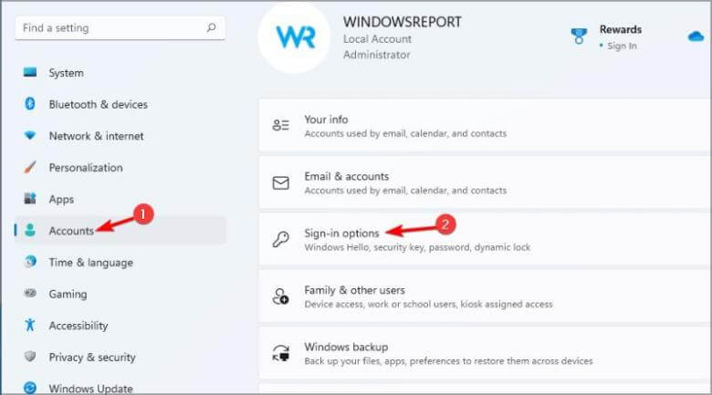 Change account password settings
