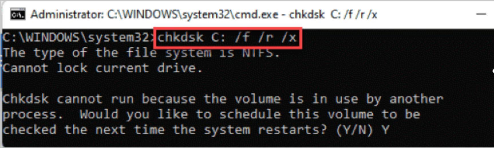 Не удается заблокировать текущий диск chkdsk