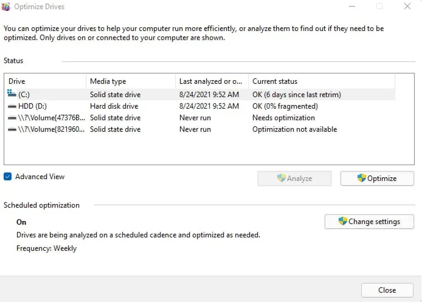 Optimize the Windows 11 drive