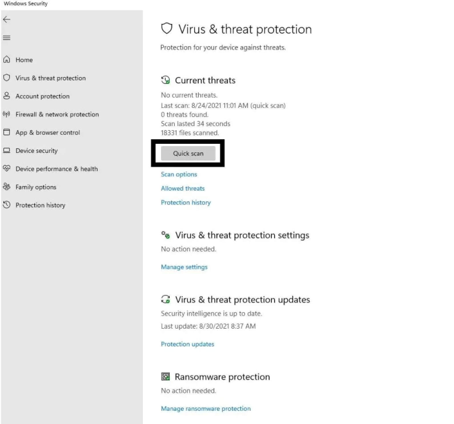Scan for viruses and threats