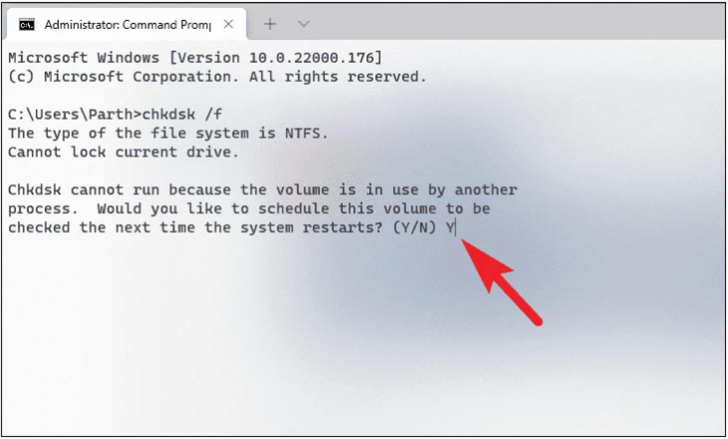 schedule the chkdsk process
