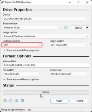 select GPT partition scheme
