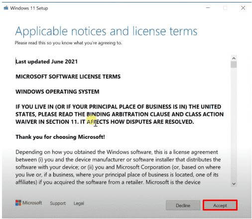 accept the applicable notice