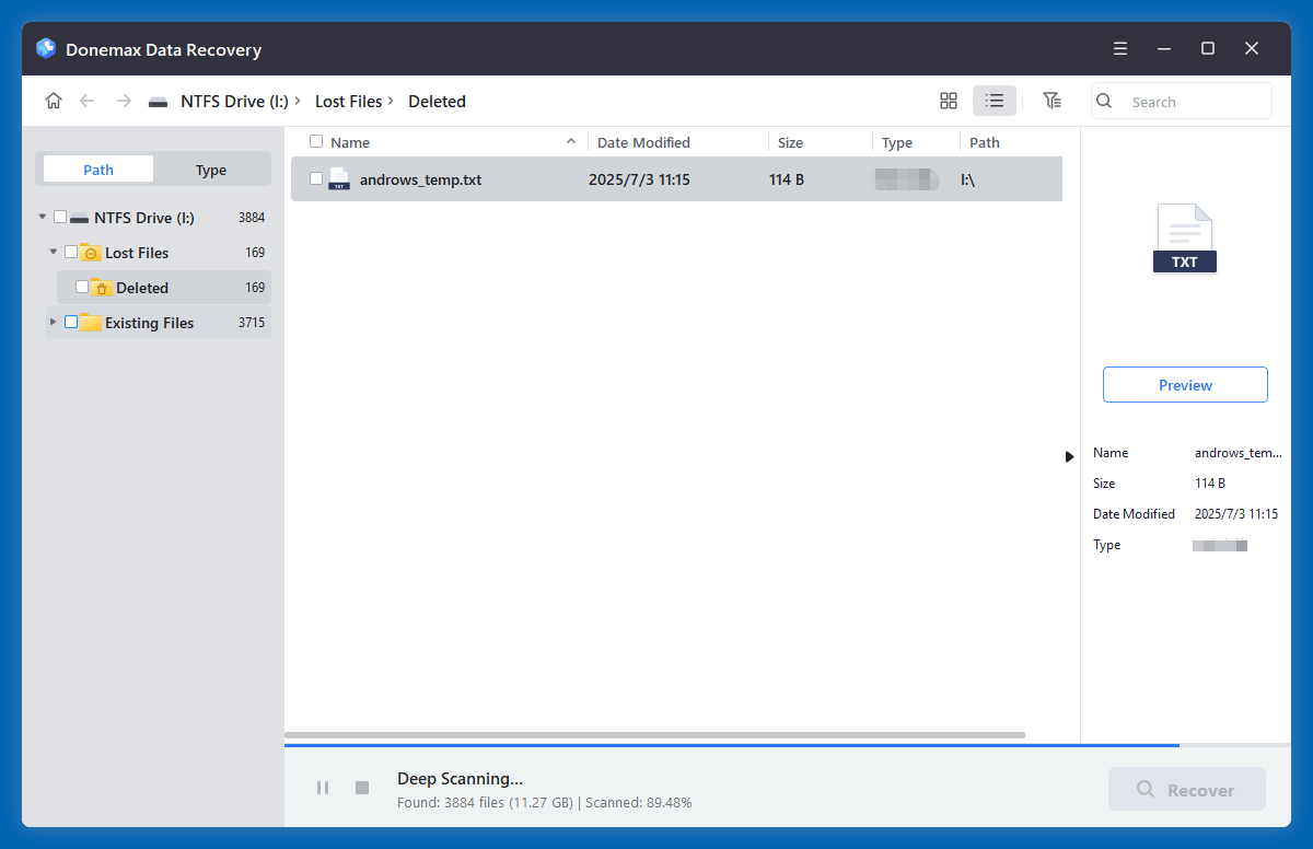 NTFS drive data recovery