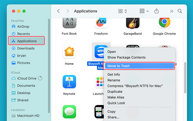 Delete iBoysoft NTFS for Mac from Applications