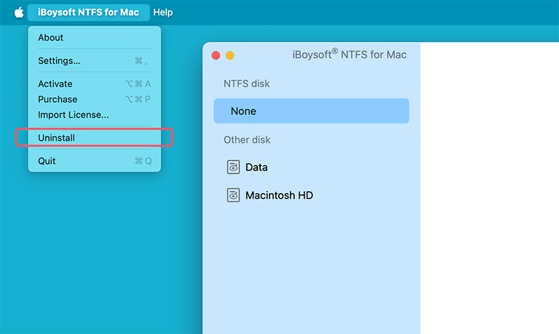 Uninstall via iBoysoft NTFS for Mac