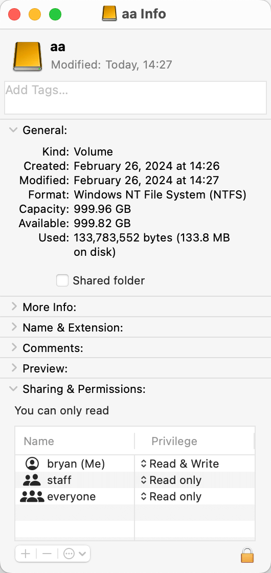 Fixed External Hard Drive Is Readonly on Apple Silicon M3chip Mac