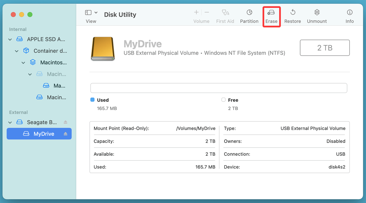 Click the Erase button at the top