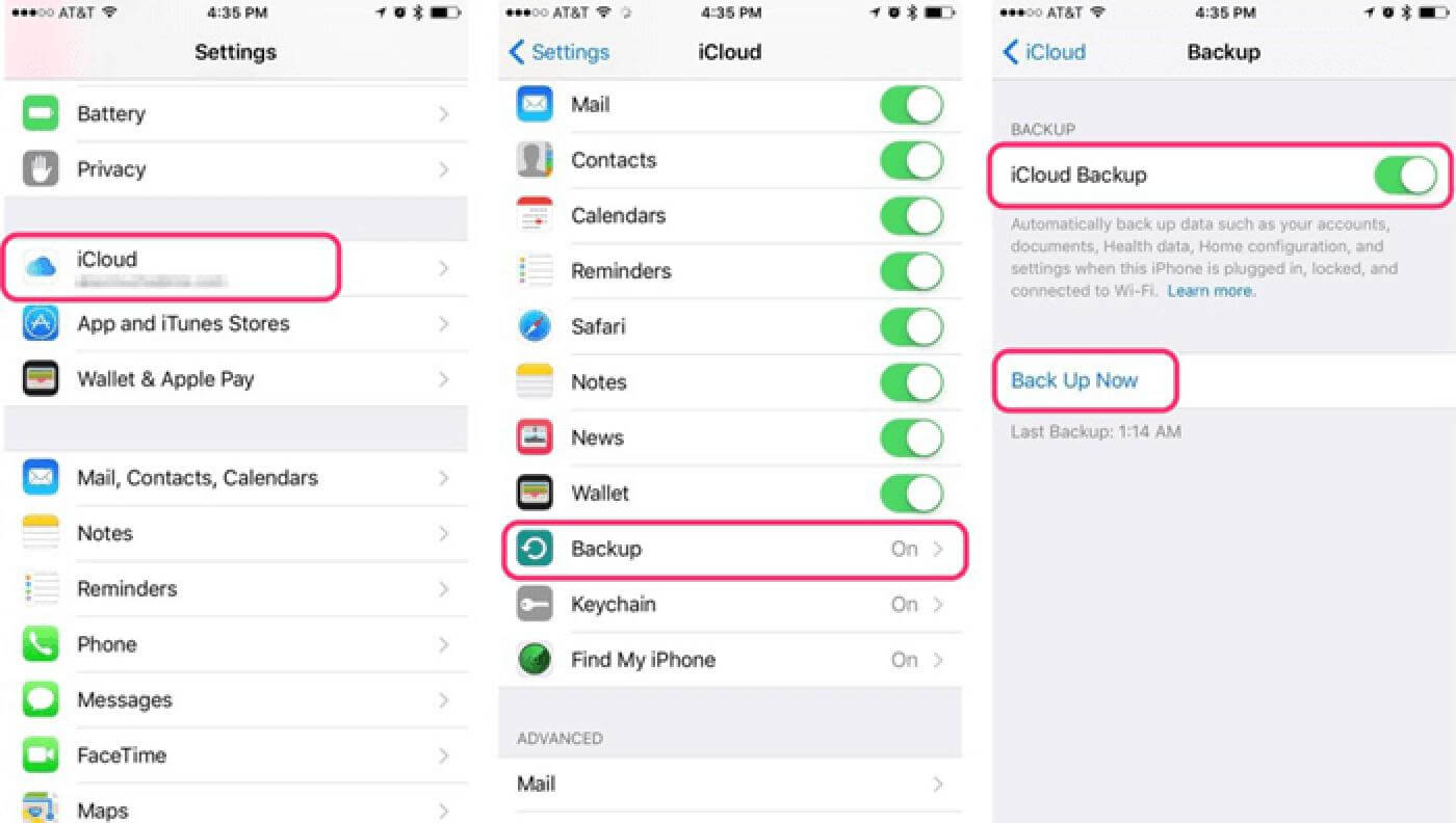 Open iCloud backup and transfer data