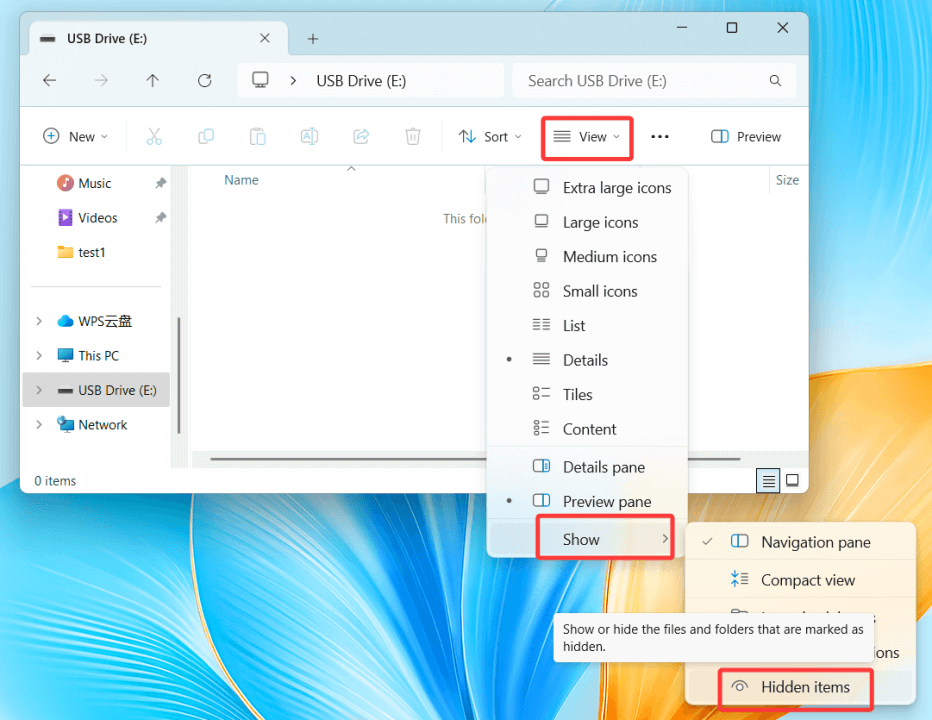pen drive appears empty even though it contains data