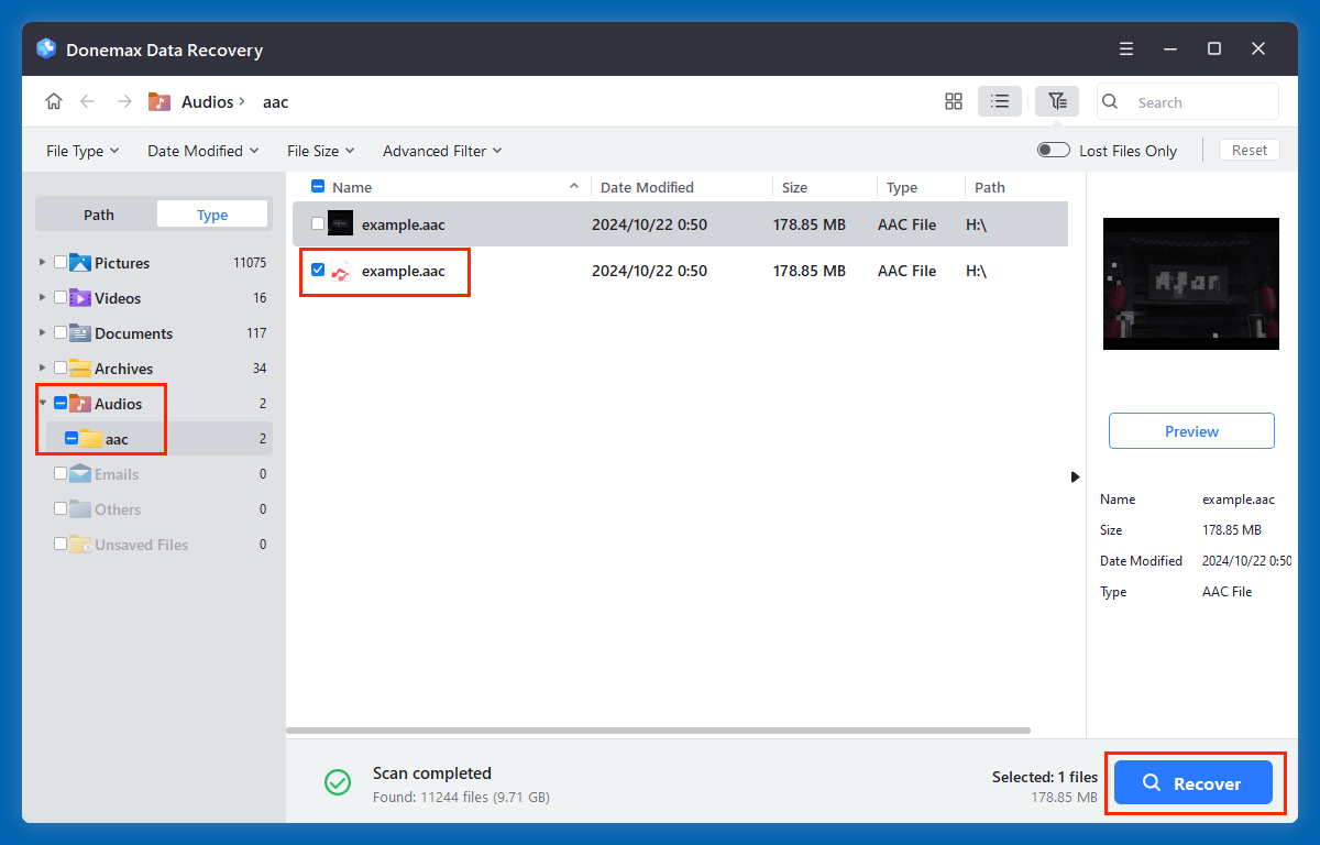 how to recover deleted AAC files