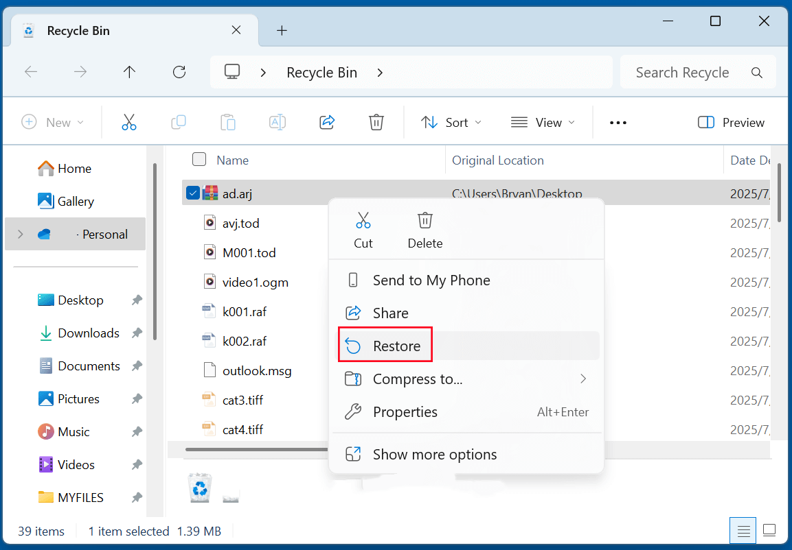 recover deleted ARJ file