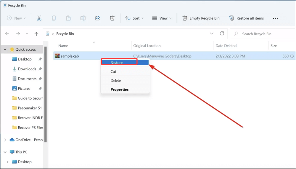 recover deleted CAB files