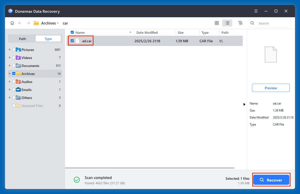 recover deleted CAR files on Windows or macOS
