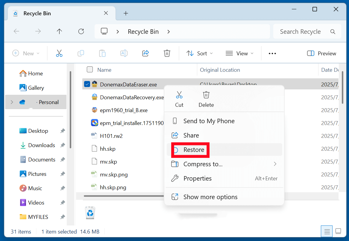 recover deleted EXE files