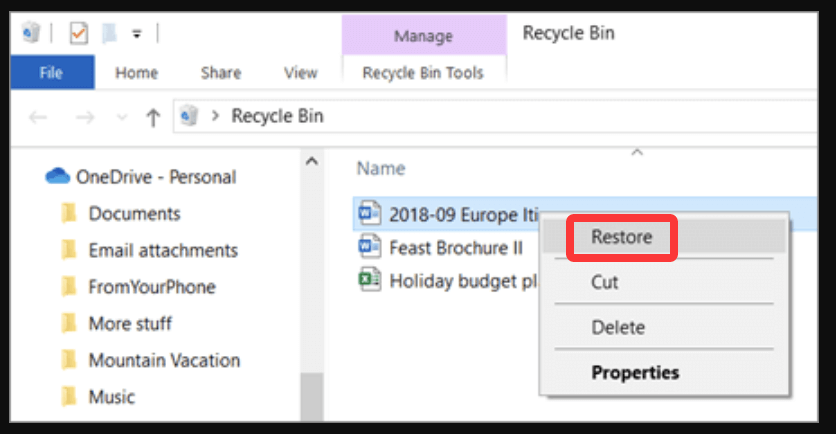 recovering deleted files from OneDrive