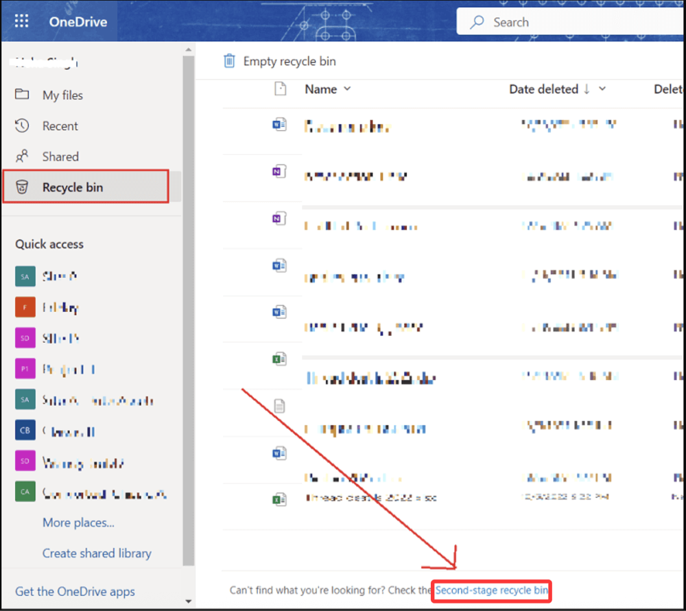 recovering deleted files from OneDrive