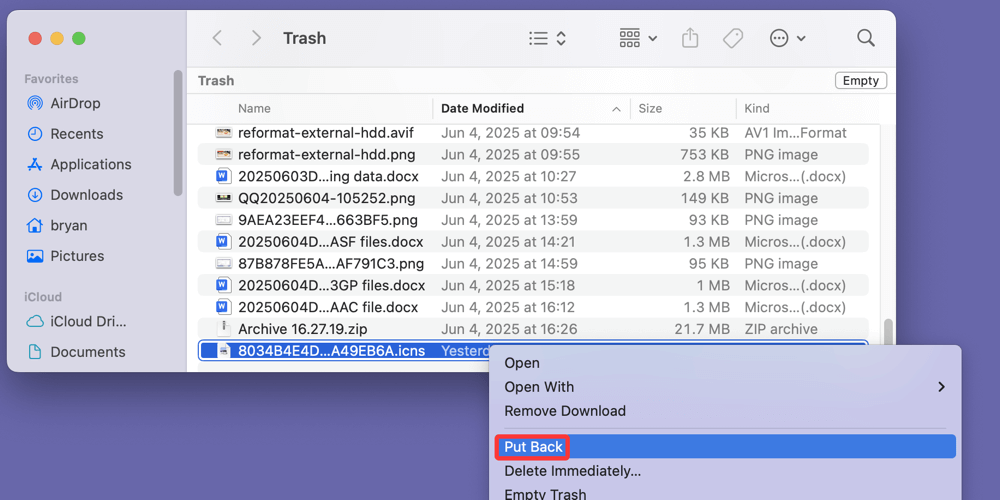 recover deleted ICNS files