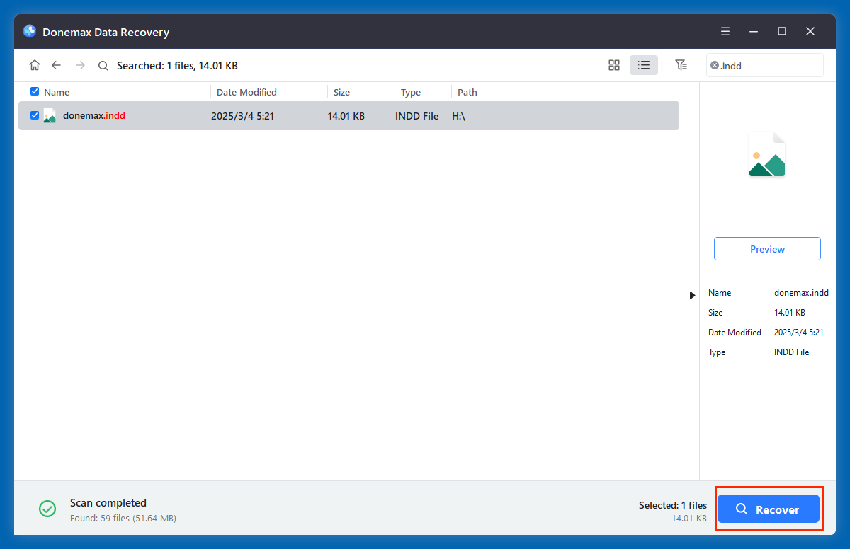 recover deleted INDD files