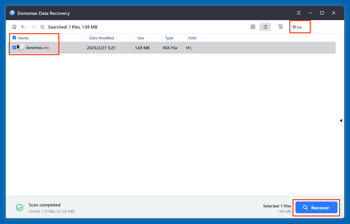 recover deleted INX files