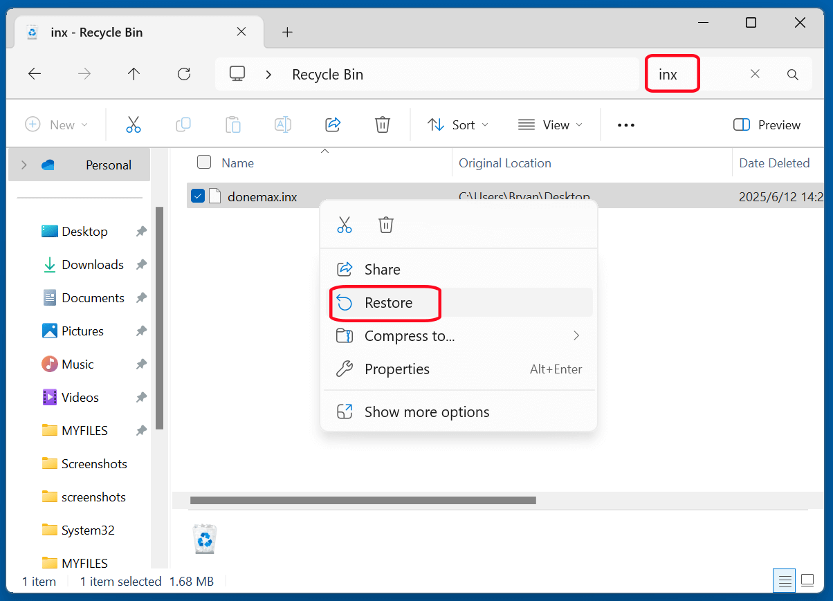 recover deleted INX files