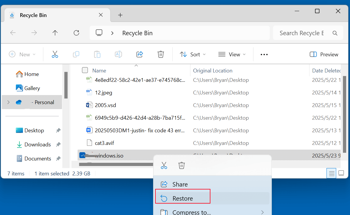 recover deleted ISO files