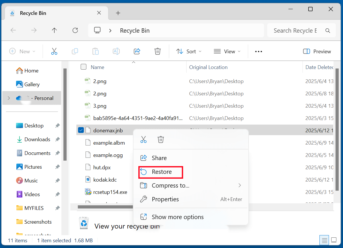 recover deleted JNB files