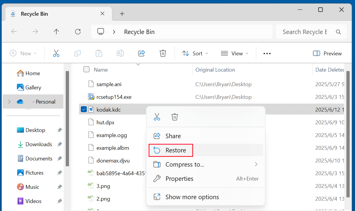 recover deleted KDC files