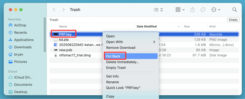 recover deleted KEY file