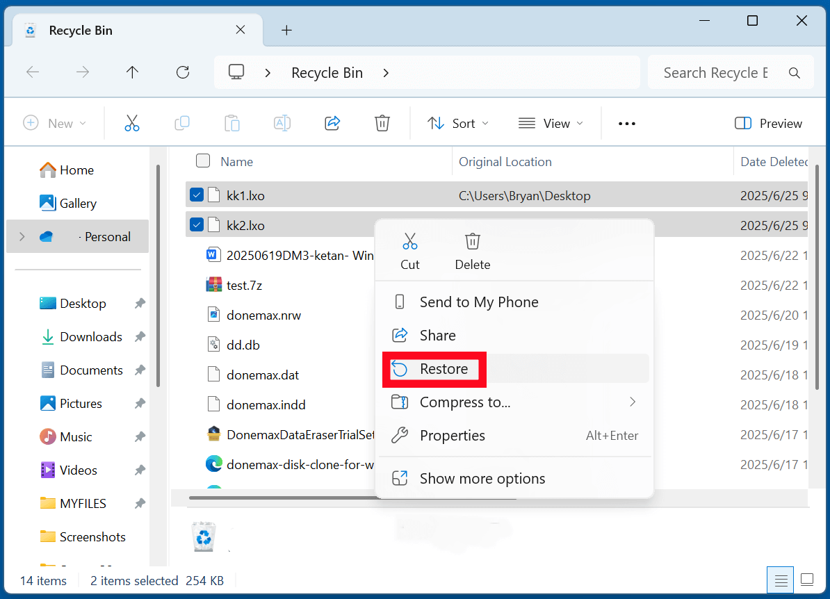 recover deleted LXO files