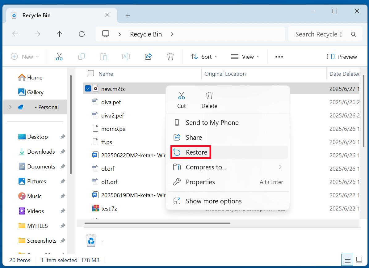 recover deleted M2TS videos