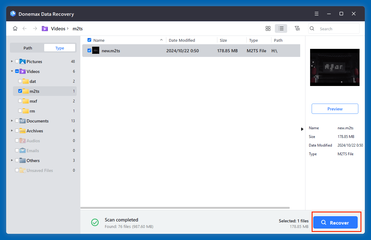 recover deleted M2TS videos