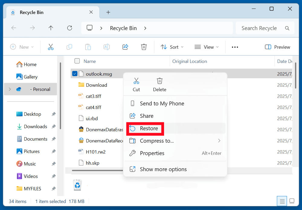 Recover Deleted .msg File