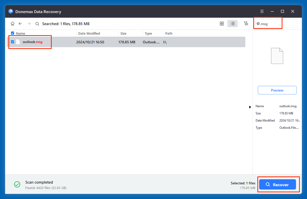 Recover Deleted .msg File