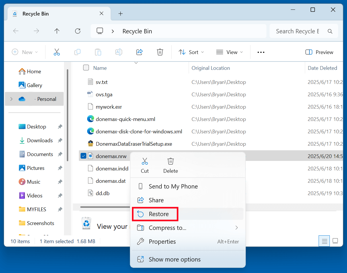 recovering deleted NRW files