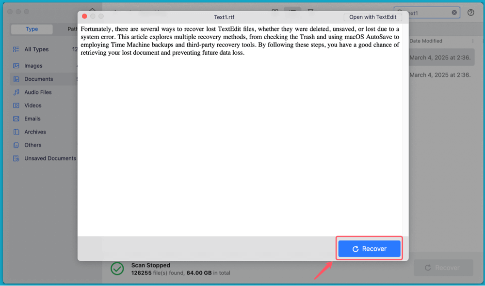 recover lost TextEdit files