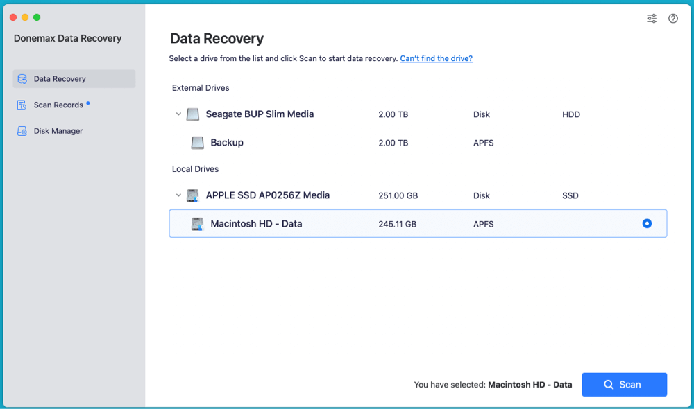 select the internal SSD
