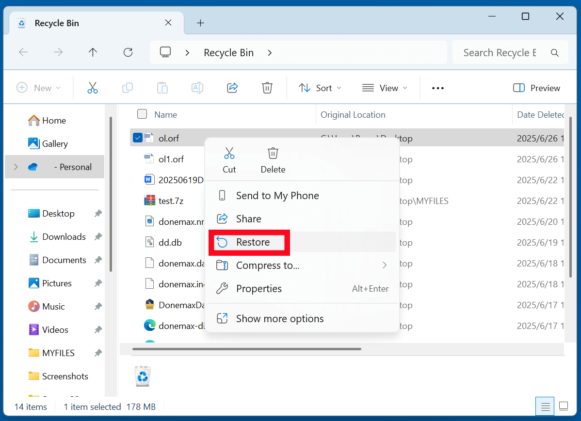  recover deleted ORF file