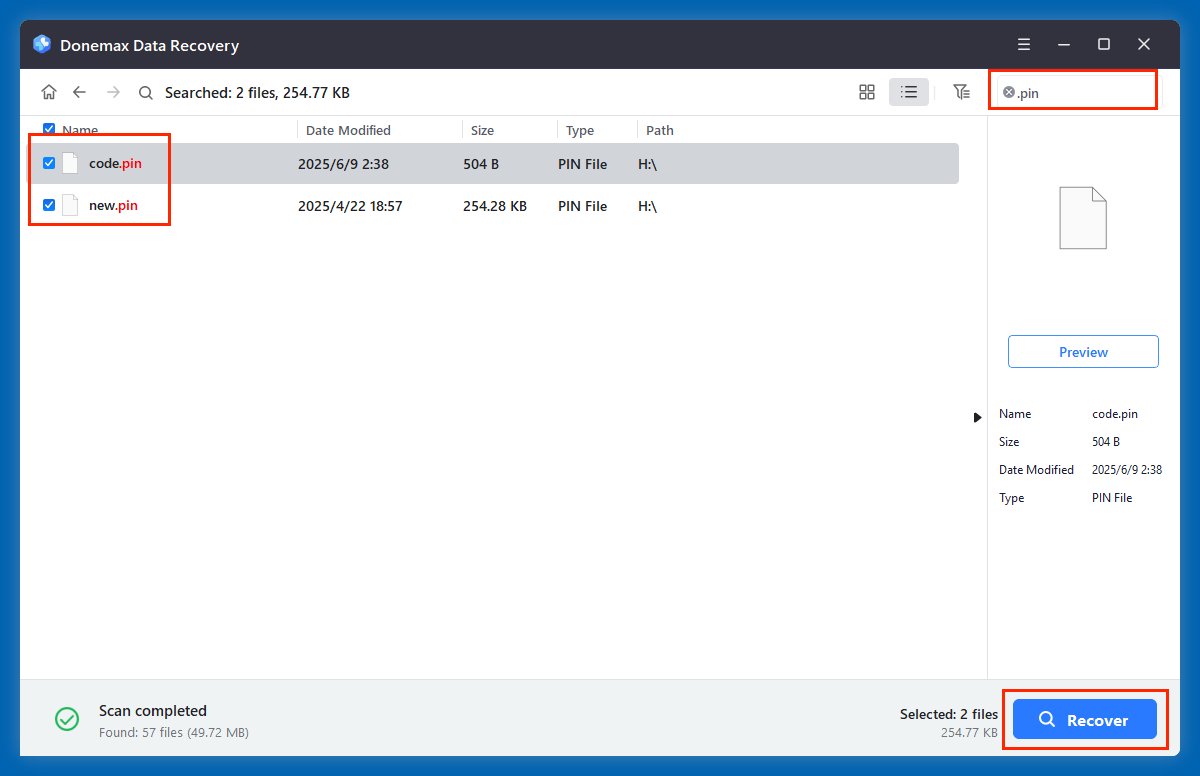 recover deleted PIN files