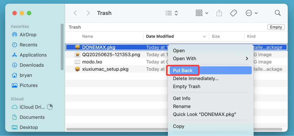 recover deleted .pkg files