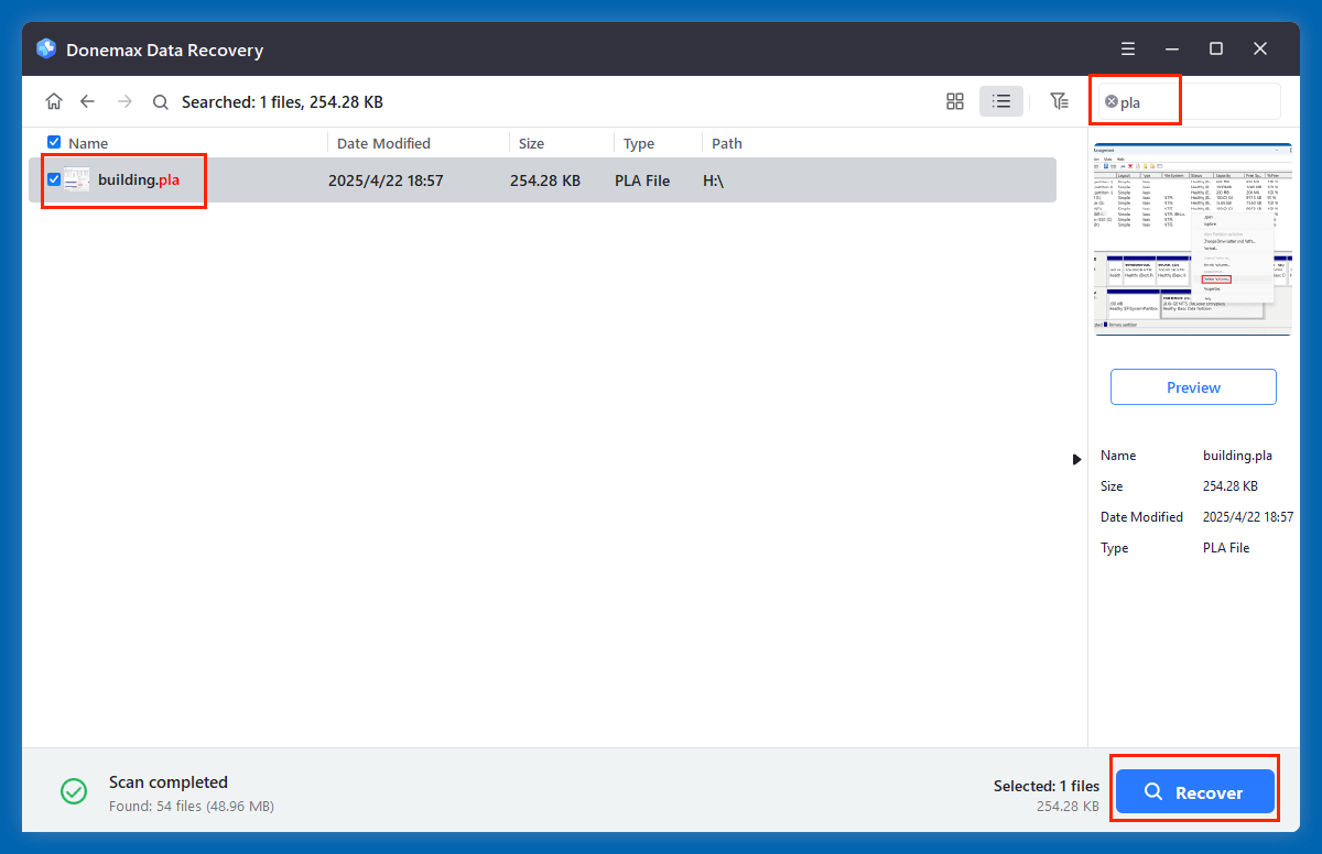 recover deleted PLA file