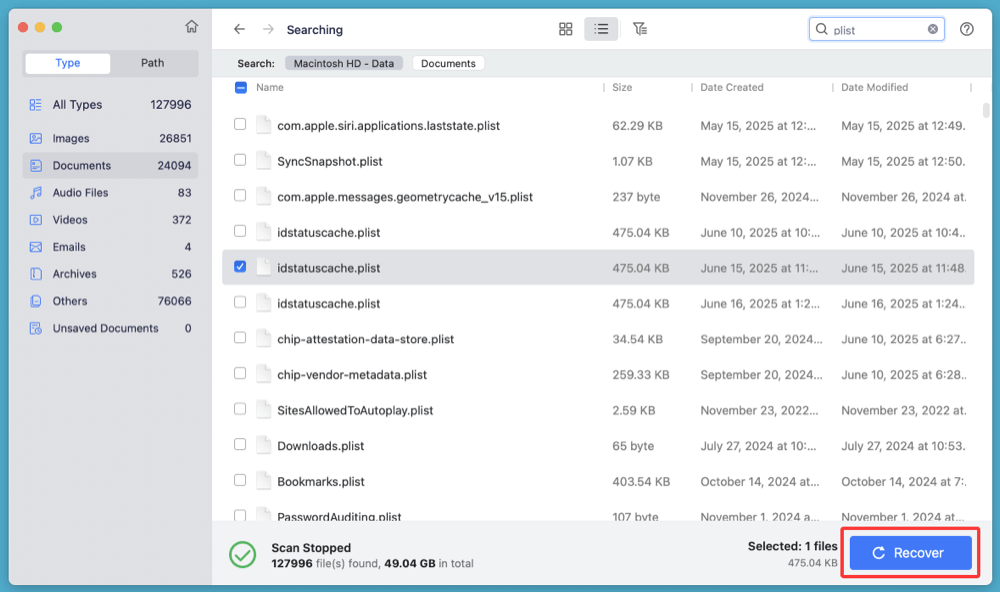Recover Deleted .plist Files on Mac
