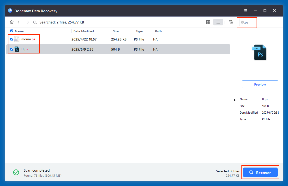 recover deleted PS files