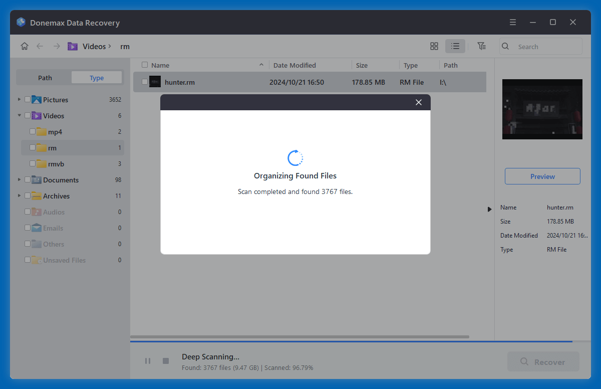 recover deleted RM files