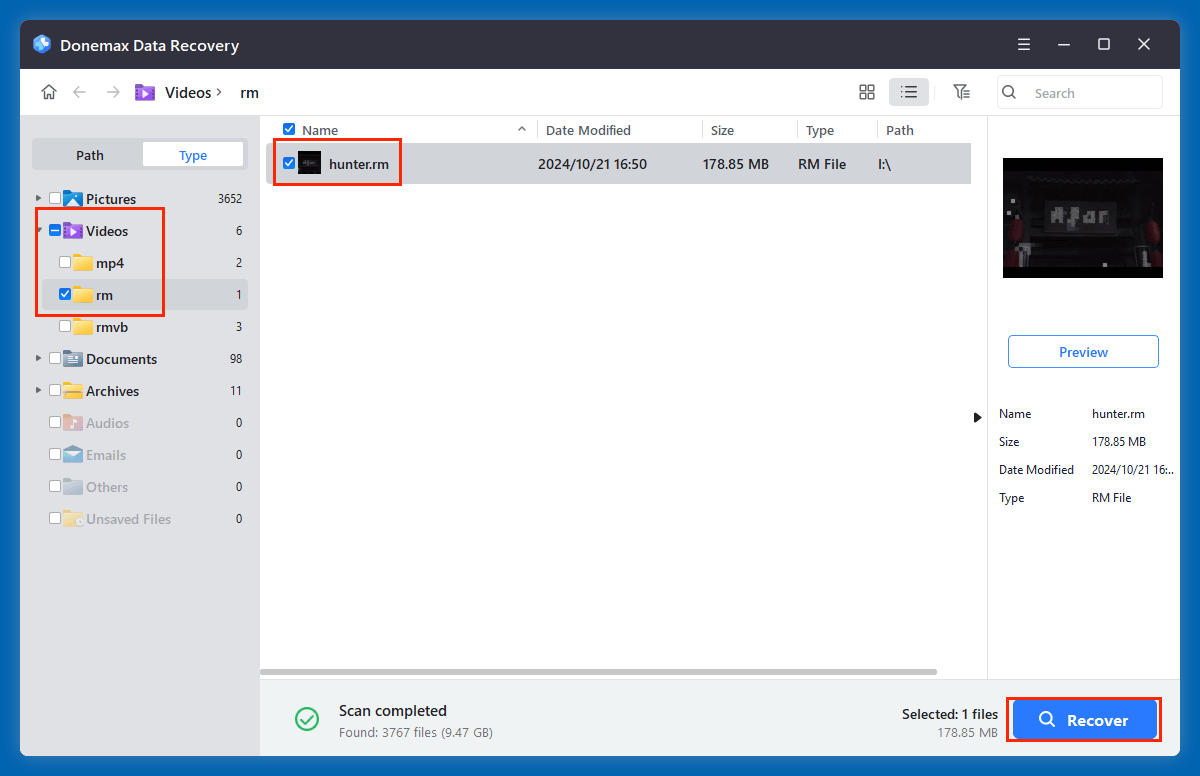 recover deleted RM files