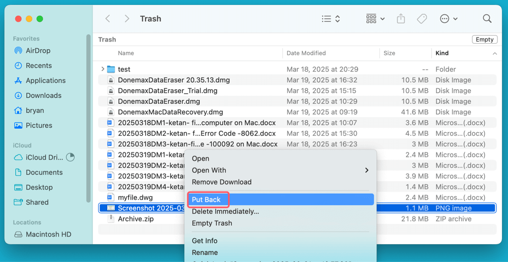 recover deleted screenshots on a Mac